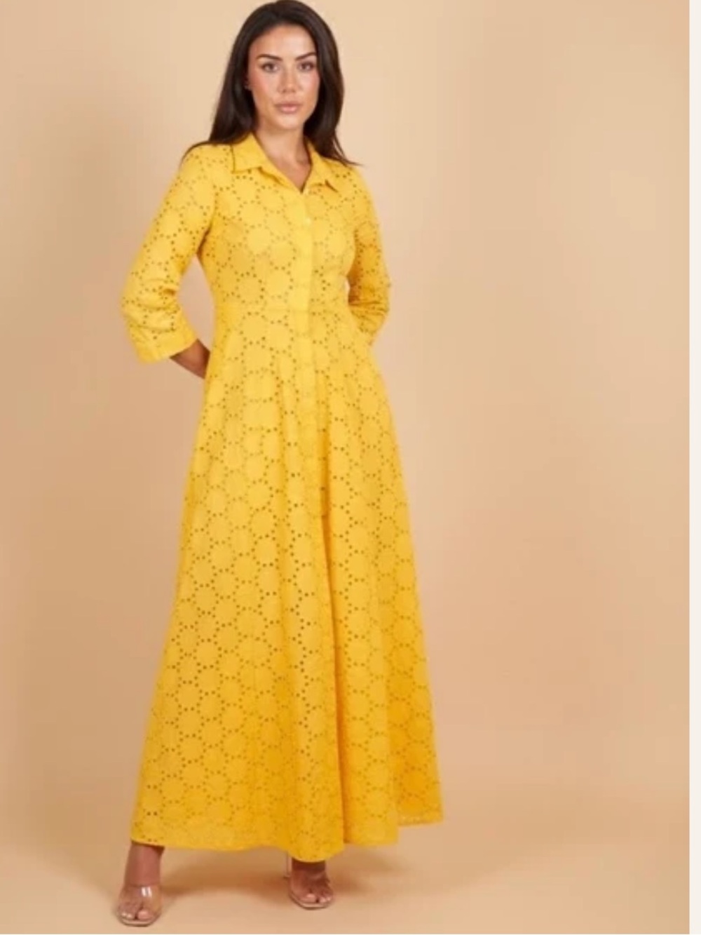 Marina St. Barth Yellow Eyelet Button-Front Maxi Dress